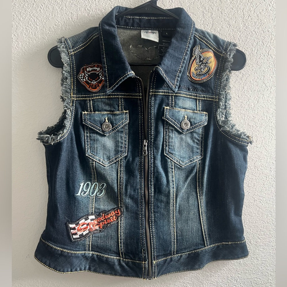 Harley Davidson zip up denim vest women’s size Large Vintage